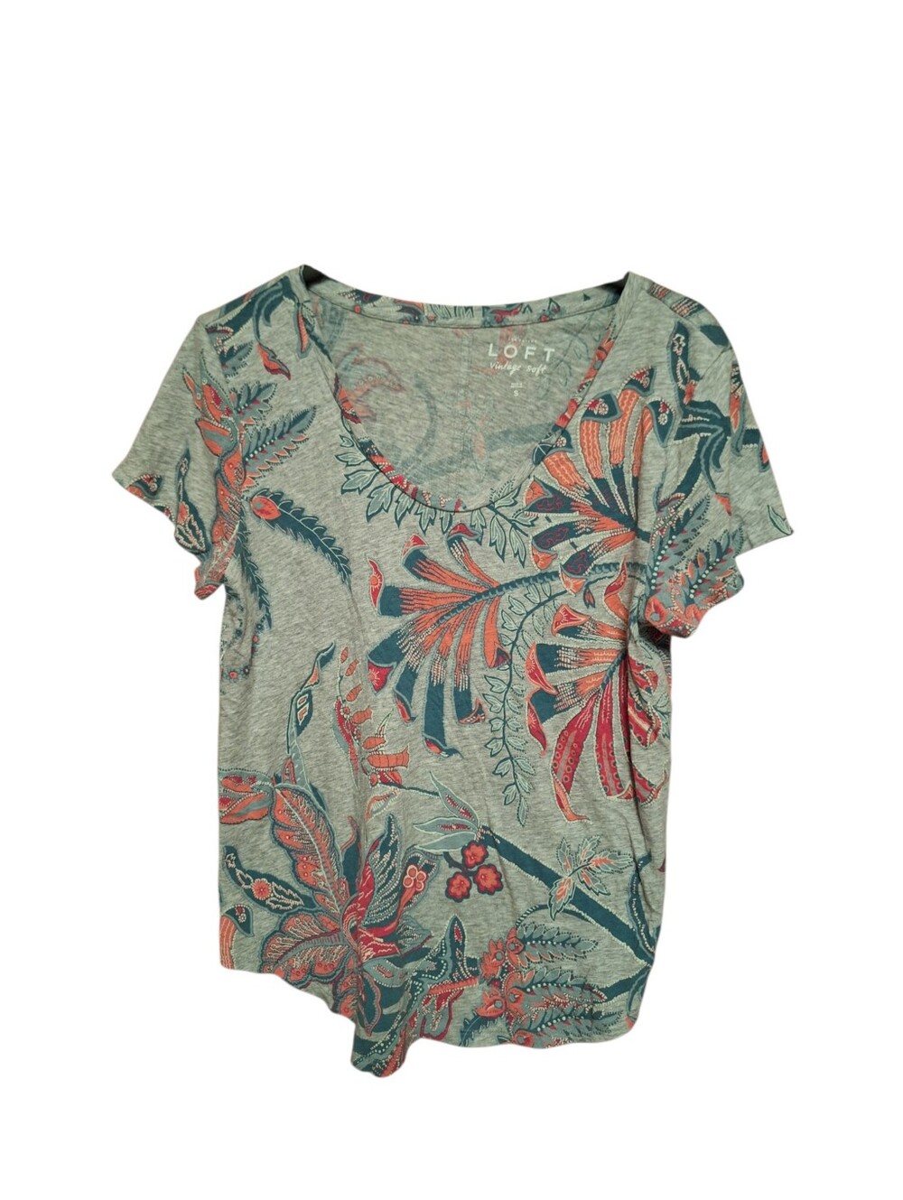 Ann Taylor Loft Vintage Soft Tropical 100% Cotton Pullover T-Shirt Top Small